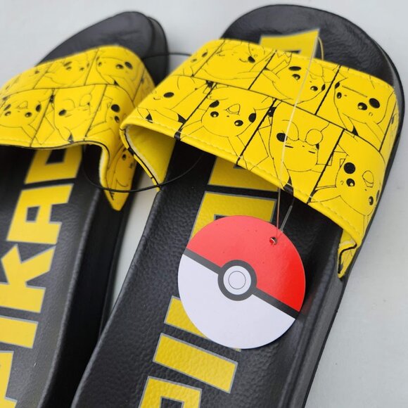 NEW Men's Size 7 Sandals Pikachu Pokemon Yellow Black Slip On Slides Pokémon NWT - Picture 3 of 10